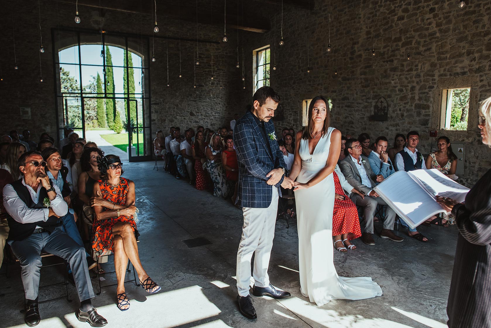 A wedding ceremony in the barn at Domaine de Saint-Germain